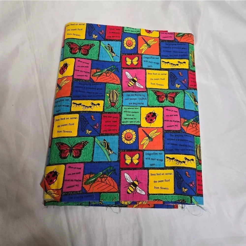 VINTAGE‎ 90s bug butterfly cow animal farm print fabric 4 pieces